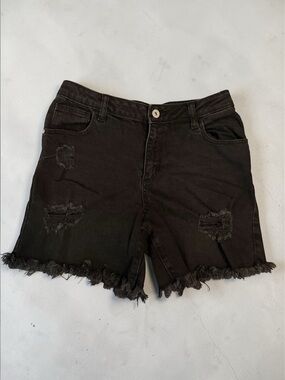 art class Black Denim Factory Fade Fringe Shorts with Logo Inside Waistband